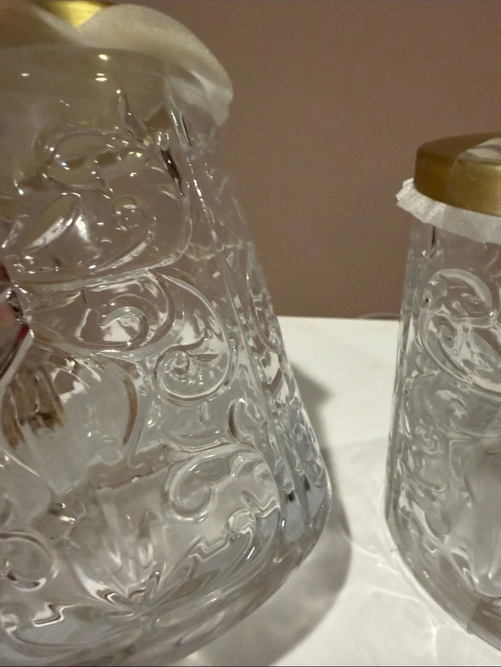 Opulent Collection Embossed Glass Bath Storage Jars, Set of 2